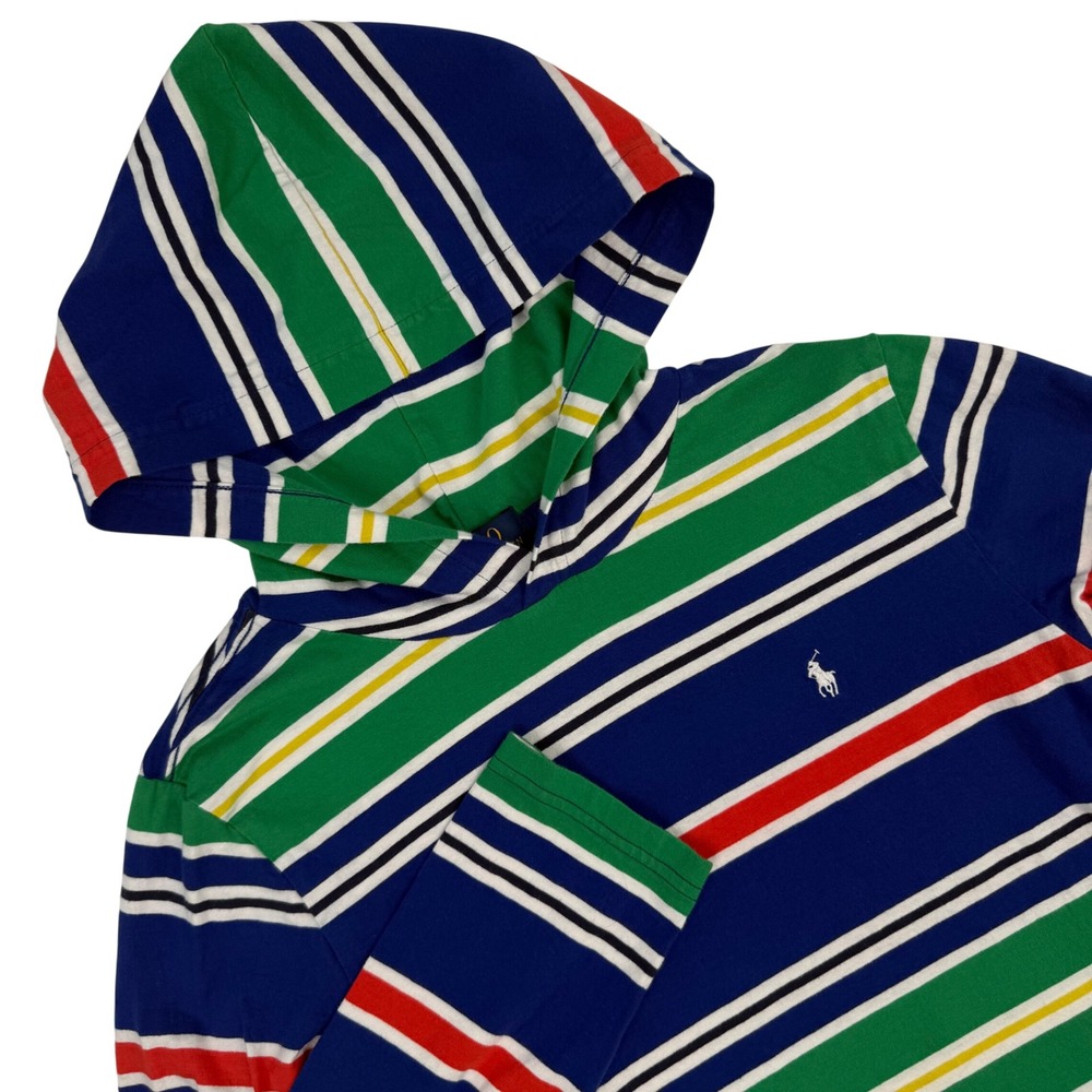Polo Ralph Lauren Kids Large 14-16 Striped Hooded Long Sleeve T-Shirt Blue Green